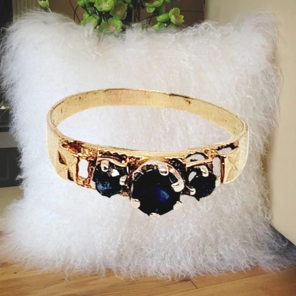 Solid 14K Gold Ring with 3 Genuine Sapphire Stones